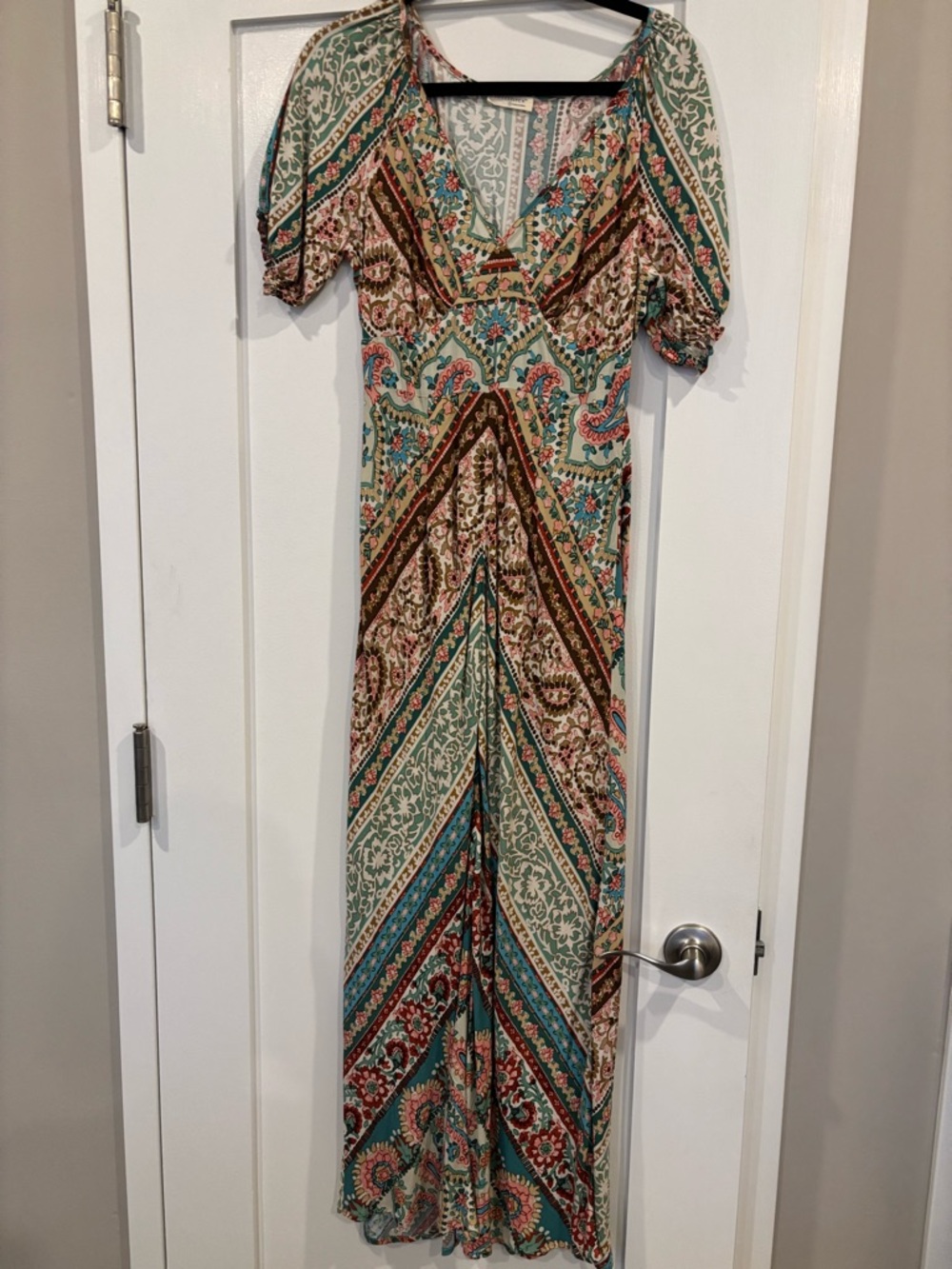 lovestitch Mint, Teal, Coral and Brown Paisley Maxi Dress